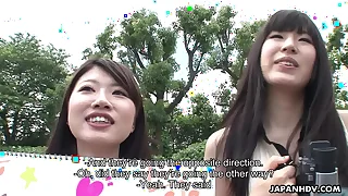 A handful be incumbent on adorable Asian teen hitchhikers drag inflate load be incumbent on go to the powder-room down the car